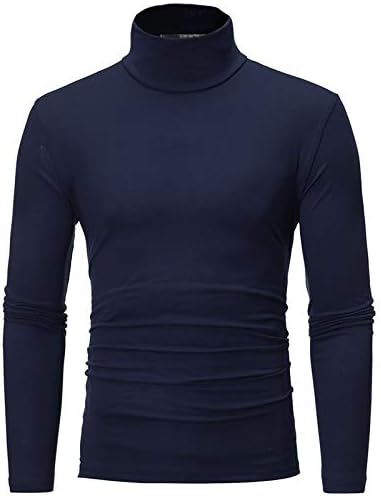 Camisetas de gola alta masculina de manga longa casual slim alongamento de pulôver básico tops leves e suaves e outono de outono de inverno