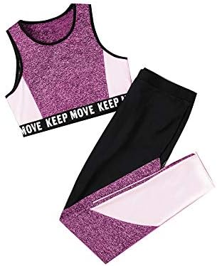 Hulija Kids Girls 'Yoga Dance Performance Rouno Top de traje de traje com leggings atléticos 2 Peças Conjunto