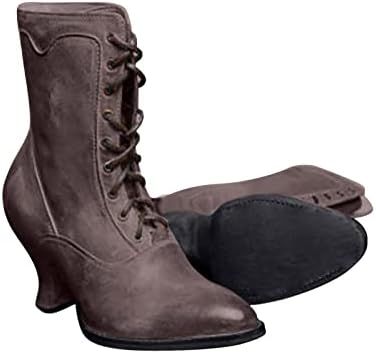 Botas de inverno feminino Lace Up Leather Zipper Sapatos de salto alto Sapatos de inverno confortáveis ​​para mulheres