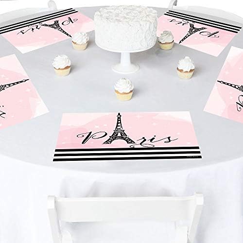 Big Dot of Happiness Paris, Ooh la la - Decorações de mesa de festa - Chá de bebê com tema de Paris ou Placemats de festa de aniversário - Conjunto de 16