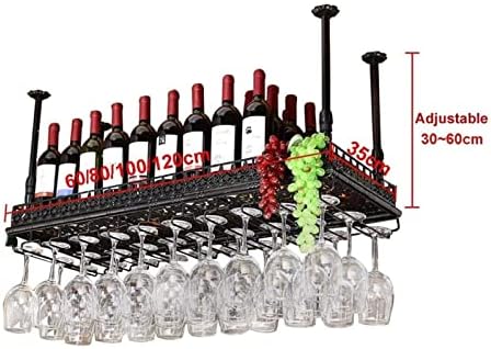 Prateleiras, prateleiras de vinho penduradas para copos de vinho ， portador de garrafa de vinhos Teto de armazenamento de vinho de armazenamento de armazenamento Helfware altura ajustável para baixo barra de cozinha/120 * 35cm