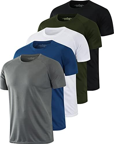 Uplynn 5 pacote de malha de malha camisa para homens Quick seco de manga curta de manga atlética de fit seca