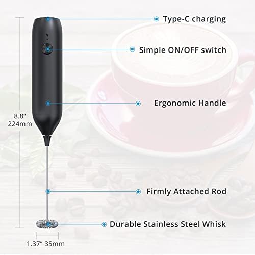 Mini liquidificador, misturador de mão elétrico USB-C, Kenasta atualiza o leite recarregável Frother Matcha Bykk Charge