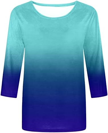 3/4 camisas de manga para mulheres Casual Casual Tunic Top top Loose Crewneck Tees Blouse adolescente Gradiente