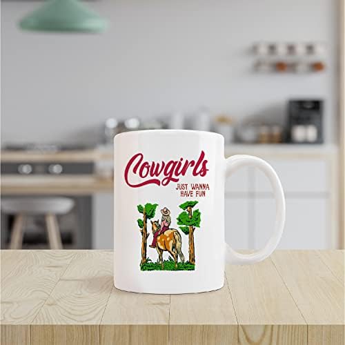 Kunlisa Cowgirls só quero se divertir caneca de cerâmica-11oz Copo de chá de leite com leite, copo de rodeio de cowgirl