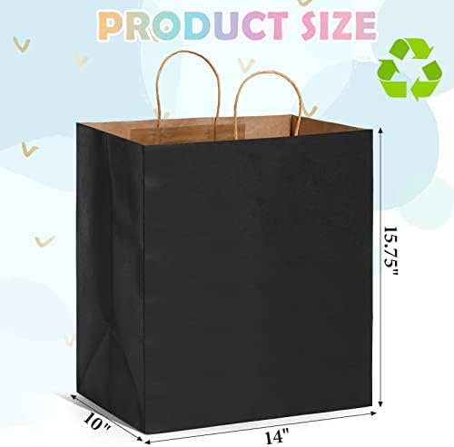 50 PCs grandes sacos de presente pretos a granel 14 x 10 x 15,75 polegadas Kraft Sacos de papel com alças sacolas de compras