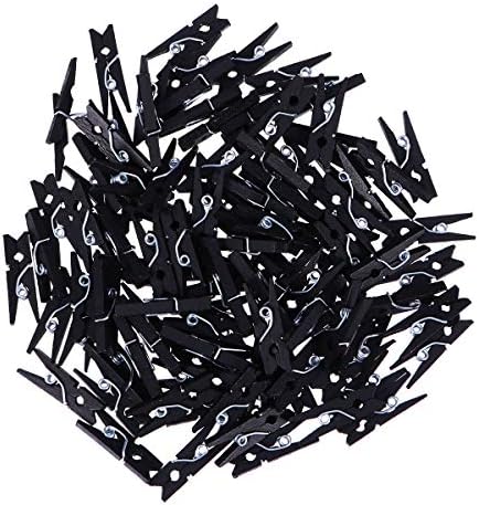 Vorcool 100pcs mini pinos de madeira de madeira clipes de roupas de roupa de roupa de roupa preto