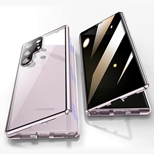 Jonwelsy Anti Peeping Caso para Samsung Galaxy S23 Ultra, 360 graus de vidro de privacidade dianteira e traseira de 360 ​​graus,