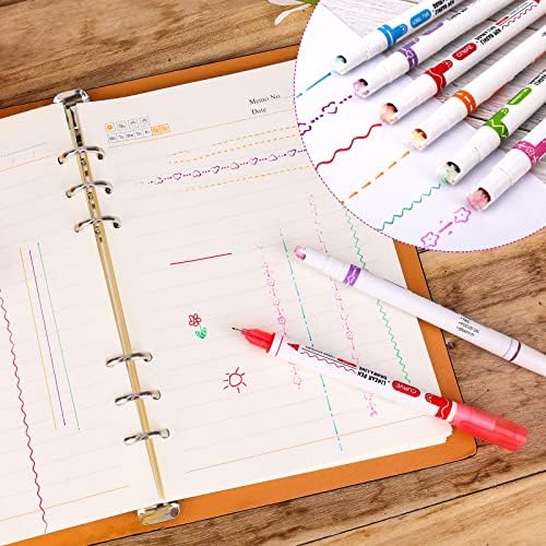 BOXOB CURVE Highlighter Pen Conjunto, 6pcs Formas de curva colorida Dicas finas canetas de marcador de ponta dupla com coração com coração/flor/curva/linha quebrada/pontilhada/linha para decoração de cartão para colorir livro