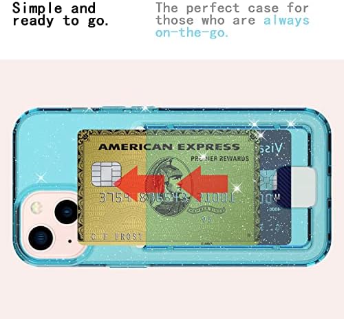Caso do suporte para cartão Wegoodsun para iPhone 13 e iPhone 14 6,1 polegadas, [2 x Protetor de tela de vidro temperado] Glitter Shiny