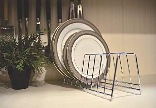 Levon aço inoxidável thali rack | Rack de prato | Suporte de placa | Suporte de prato | Rack de utensílio do suporte da tampa para cozinha - 6 seções | com revestimento de nano anti-Rust