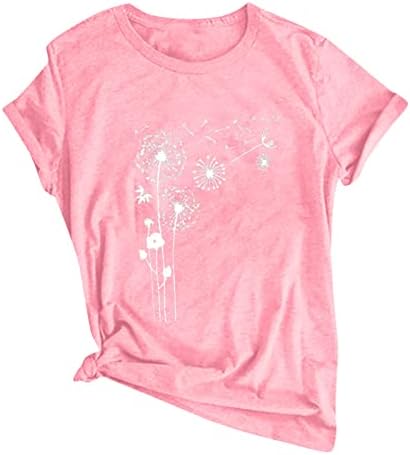 Tops for Women, Mulher Fashion Flower Printing O-Gobes Camiseta curta camiseta solta camisa superior