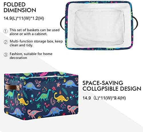 Xigua Dinosaur Storage Bin Canvas Square Storage Basket com alças para casa, escritório, livros, berçário, brinquedos infantis,