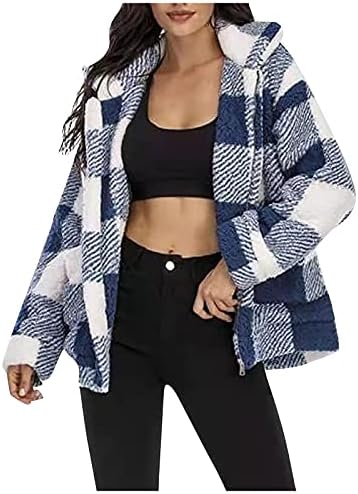 Sweater de inverno de inverno Mulheres de manga longa com bolsos ajustados para suéter xadrez jersey jersey mais suave