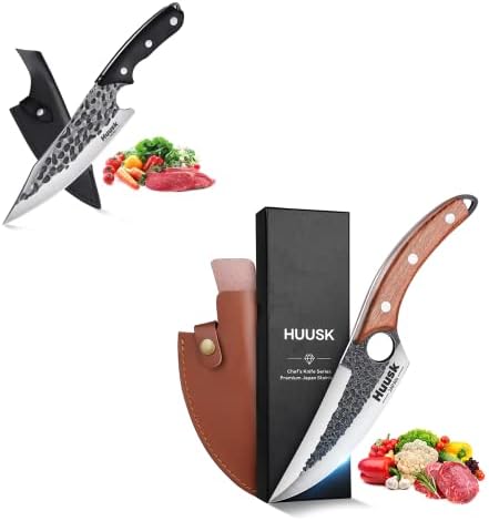 Huusk atualizou o pacote de facas com faca de chef viking forjada com bainha de couro e caixa de presente