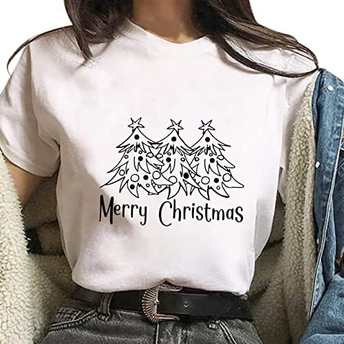 Camiseta de natal para mulheres de manga curta calculout blouse tees de árvore de natal camisa de férias casual tops verão