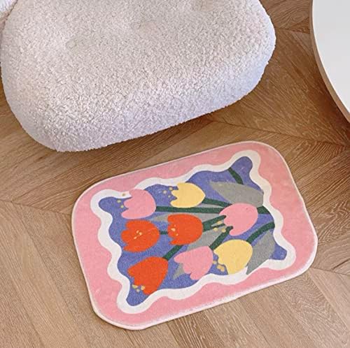 Bealando, fofo e engraçado tapete de banheiro de flores colorido, tapete de banho macio, superfície retangular de manta de