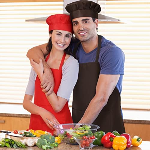 Catinior 8 conjuntos de chapéu de avental colorido Conjunto de chapéus adultos com bolsos ajustáveis ​​e homens trajes para cozinhar