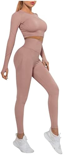 Cors de cor sólida casual de mulheres, roupas de duas peças, corpora de manga longa sexy com calça longa com calças