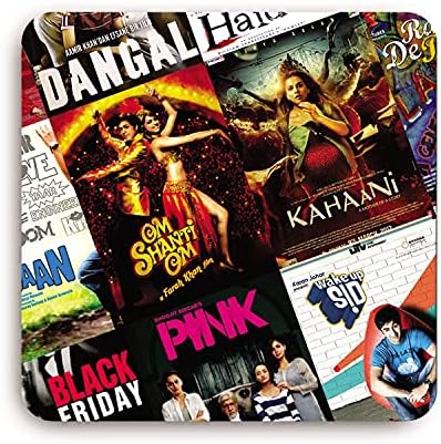 Bollywood Indian Hindi Movies Coasters Conjunto de montanhas-russas de materiais de madeira de seis mdf para casa e cozinha, mesa de escritório, mesa de jantar, decoração de casa