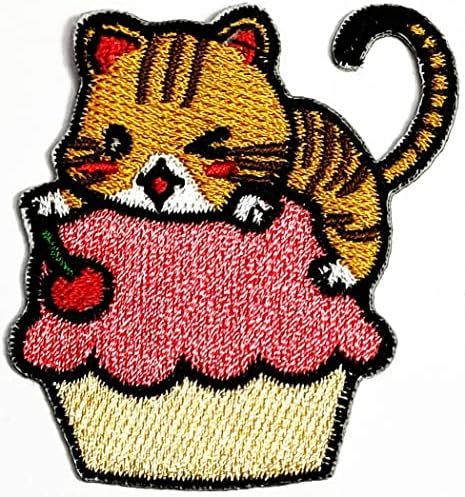Rareasy Patch Sleeping Kitten On Pink Cupcake Iron em patches adesivos de desenhos animados costuram em apliques bordados para o chapéu