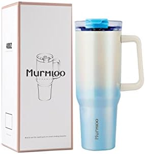 Murmioo 40 oz com alça e palha, caneca de viagem de aço inoxidável à prova de vazamento isolada, copo de garrafa de água reutilizável,