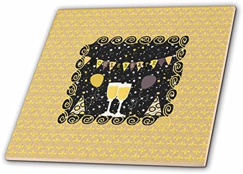 Imagem 3drose de copos de champanhe de imagem, celebrar ano novo, estrelas, balões - azulejos
