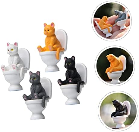 Yardwe 4pcs Toilet Cat Doll Decor de mesa de gato Pequenos estatuetas de gato ornamentos miniaturos micro paisagismo animal engraçado gato gato gato sentado na estátua de vaso sanitário decorando o gato