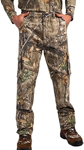 Calças de caça de camuflagem masculinas da Realtree, calças de carga duráveis ​​com 6 bolsos, ajuste de conforto, calças externas