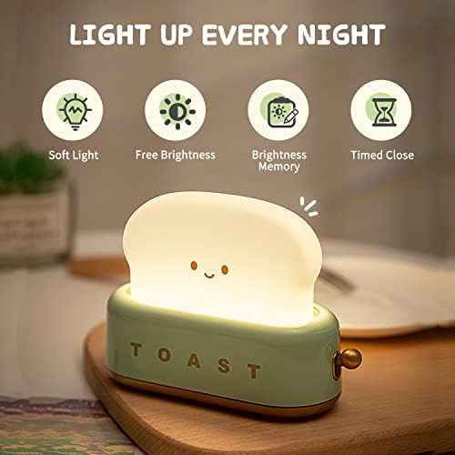 Feecos Desk Decor Decor Toaster Night Lamp Smile Face LED LED Dimmível USB Lâmpada de mesa de pão recarregável com lâmpada Timesleep