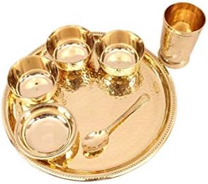 Conjunto de 5 peças de Brass Thali de latão puro | Conjunto de jantar Pital | Design martelado l | Conjunto de utensílios de latão, para presentear Diwali Special