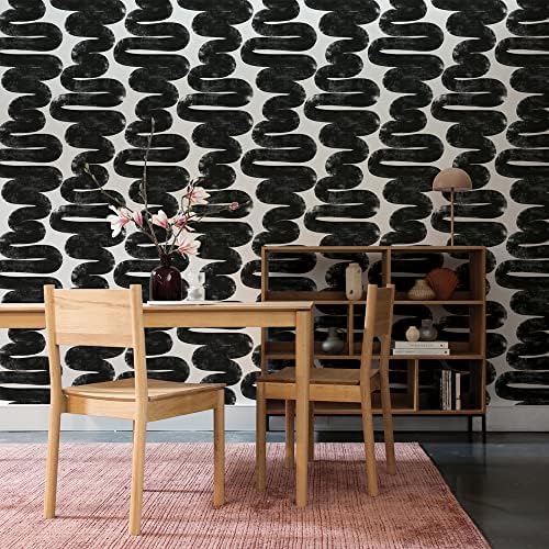 TEMPOPEL x Bobby Berk White & Black Wiggle Room Removable Peel and Stick Wallpaper, 20,5 em x 16,5 pés, fabricado nos EUA