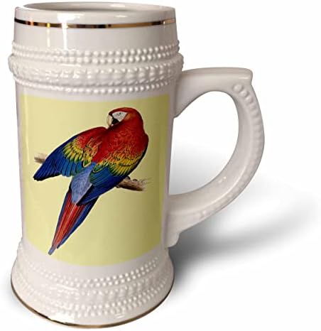 3drose scarlet macaw empoleirada em uma ilustração de ramo - 22oz de caneca de Stein