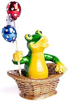 Keren Kopal Frog segurando balões caixa de bugigangas decorada com cristais armazenamento de jóias stash a mão pintada