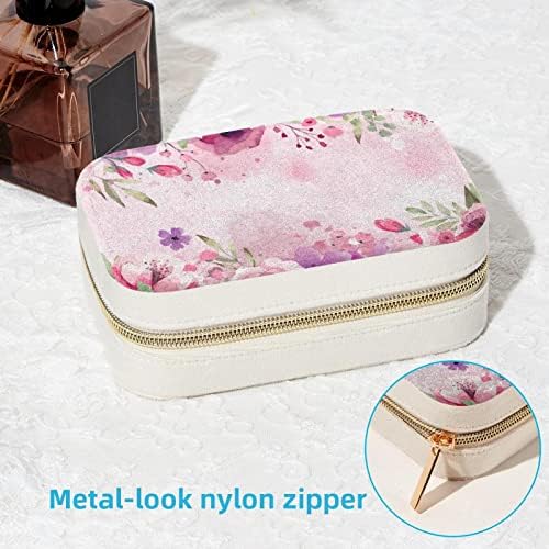 Belas flores rosa Caixa de armazenamento de jóias de veludo - organizador e suporte de colar com zíper de metal para diferentes ocasiões - caixa decorativa de papelão com esponja - 2.2x6.1x4.1 polegadas