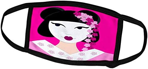 3drose Janna Salak Designs Japanese Inspired - Garota de gueixa fofa com flores - rosa - máscaras faciais