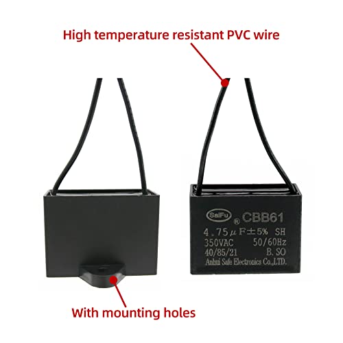 AkzyTue CBB61 Capacitor 4.75UF 350V CA TETO CEINO 2 FIE 50/60Hz para iniciar o motor da bomba de gerador de ventilador elétrico (2