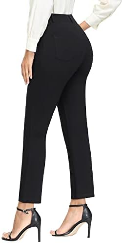 Samdowa Women's Slim Capri Dress Calças, calças de trabalho elástico para mulheres, calças de golfe casuais com cintura alta com bolsos