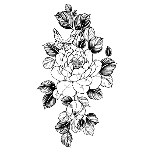 Tatuagens temporárias do Inkbox, tatuagem semi-permanente extra grande, uma tatuagem temporária fácil, duradoura e resistente à água com tinta por enquanto-dura 1-2 semanas, tatuagem de flores 5,5x9, Moody Bloom