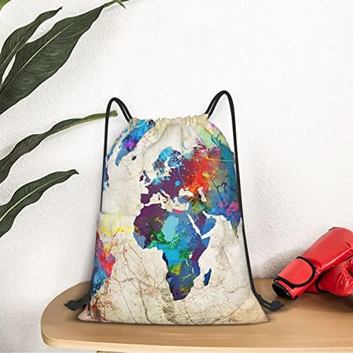 Abstract World Map Mapa à prova d'água Bolsa de tração, mochila esportiva de bolsas de ginástica para homens meninas,