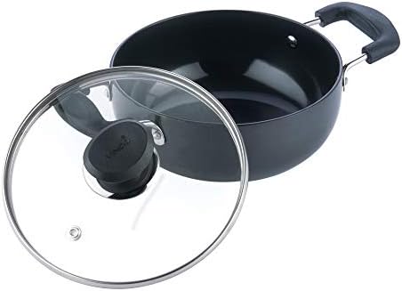 VINOD DOUS PROFISSIONAL DO KADHAI DEEP-2,1 litros-tampa de 20 cm-Incluído-Usunda múltipla anodizada wok/panela-adequado para cozinha indiana, molhos, massas, ensopados, sopas-alças fascinadas