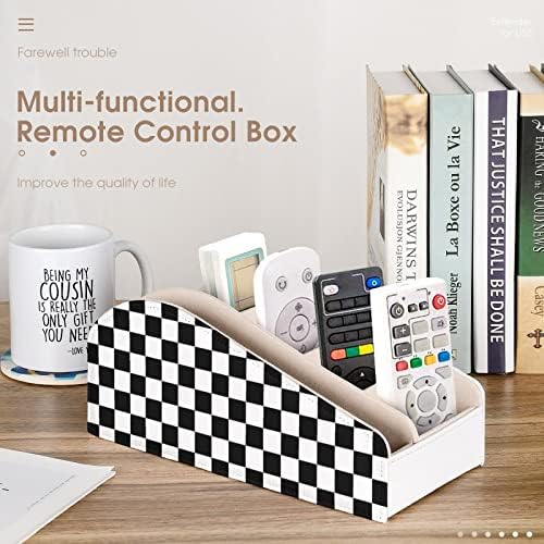 Caixa de organizador de armazenamento de couro de controle de couro xadrez preto branco preto preto para casa desktop