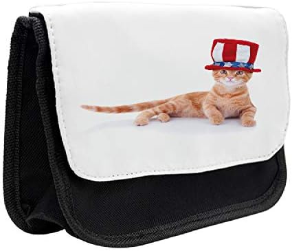 Caixa de lápis lunarable em 4 de julho, chapéu de bandeira de gato gatinho, saco de lápis de caneta com zíper duplo, 8,5 x 5,5, multicolor