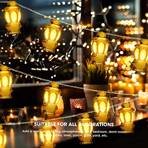 Acelista 40 Decorações do Ramadã LED Luzes de corda de estrela e lua + Lanterna do Ramadã 19,7 pés com USB e energia da bateria