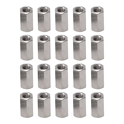 20pcs m5 kit de porca de acoplamento hexadecquinto aço inoxidável porca de haste longa porca de acoplamento de prata com granularidade