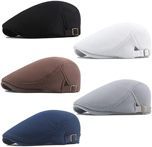 Regilt 5 pacote Hats de notícias para homens Mesh Mesh respirável tampa plana de verão Ajuste Ivy Gatsby CABBIE DIVIM