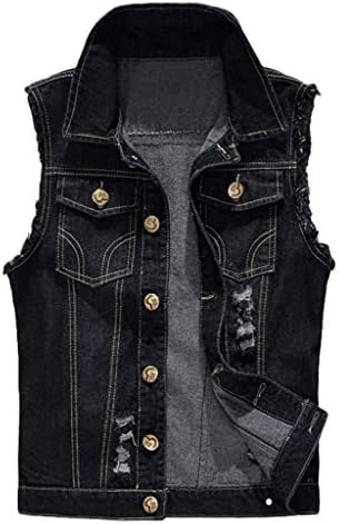 IYYVV Mens Denim Vest Casual Cowboy Aguarda jaqueta angustiada Tamas sem mangas