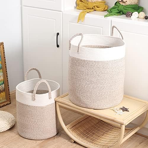 Cesto de cobertor cesto decorativo de armazenamento cesto de brinquedo cesta de algodão redondo cesta de corda para travesseiro,