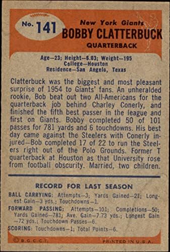 1955 Bowman 141 Bobby Clatterbuck New York Giants-FB Good Giants-FB Houston