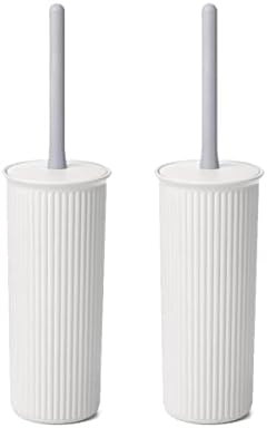 Coleção de nervuras com nervuras Superio - escova de vaso sanitário de plástico decorativo e conjunto de suporte, lavador de limpador branco para o banheiro